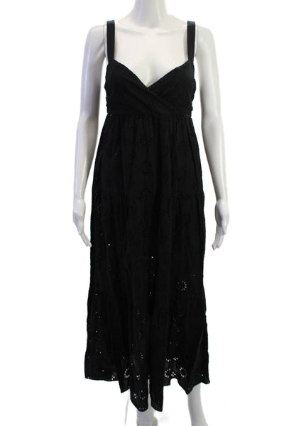 Zara Womens Maxi Sundress Black Cotton V Neck Sleeveless Boho Size XS