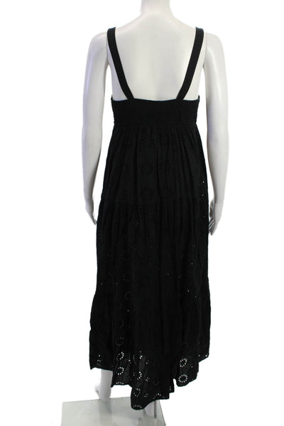Zara Womens Maxi Sundress Black Cotton V Neck Sleeveless Boho Size XS