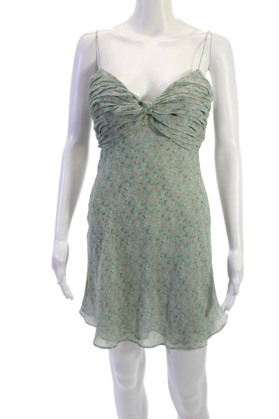 Divine Heritage Women Slip Dress Green Floral Polyester Sleeveless Mini Size XS