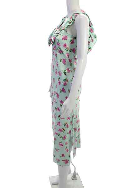 Zara Womens Light Blue Floral Slip Dress V Neck Midi Sleeveless Size XS