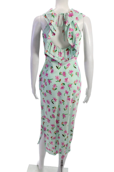 Zara Womens Light Blue Floral Slip Dress V Neck Midi Sleeveless Size XS