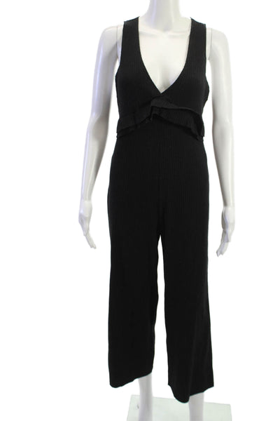 Zara Trafaluc Womens Jumpsuit Black V Neck Sleeveless Cotton Blend Size S