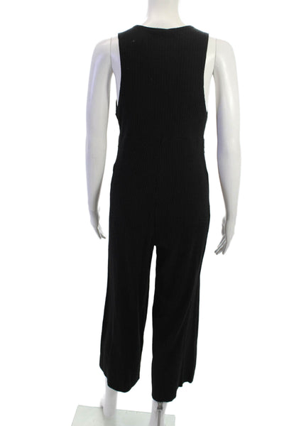 Zara Trafaluc Womens Jumpsuit Black V Neck Sleeveless Cotton Blend Size S