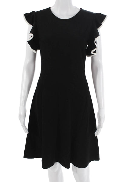 Shoshanna Women Fit & Flare Dress Black Short Sleeve Knee Length Neck Size M