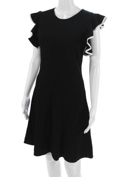 Shoshanna Women Fit & Flare Dress Black Short Sleeve Knee Length Neck Size M