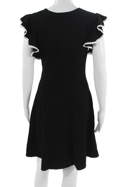 Shoshanna Women Fit & Flare Dress Black Short Sleeve Knee Length Neck Size M