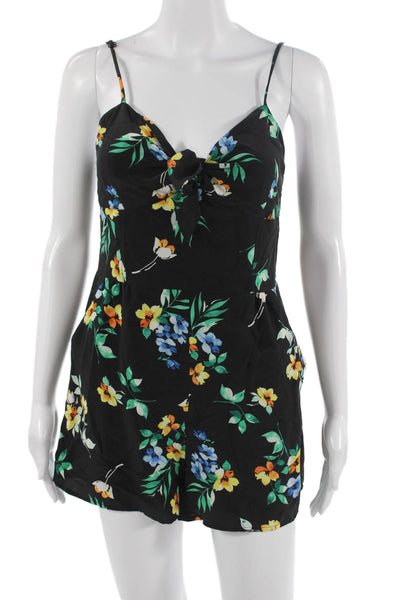 Yumi Kim Womens Black Silk Floral Sleeveless Romper Size M