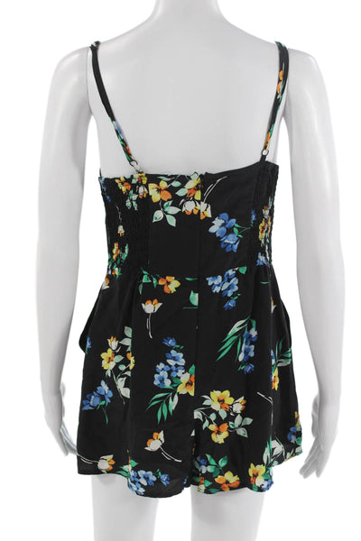 Yumi Kim Womens Black Silk Floral Sleeveless Romper Size M