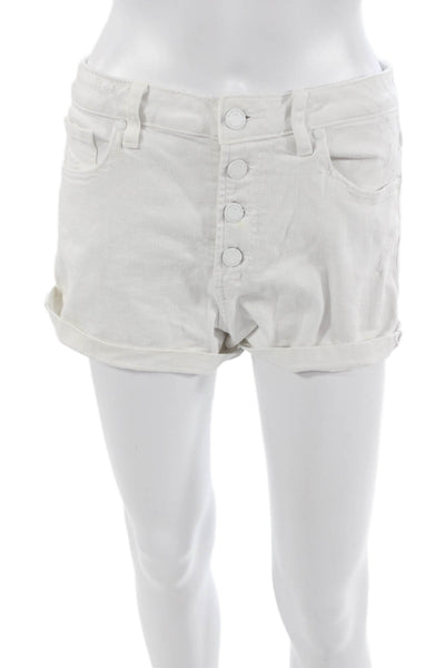 Paige Unisex White Button Front Cotton Blend Beach Shorts Size 28