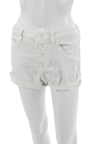 Paige Unisex White Button Front Cotton Blend Beach Shorts Size 28