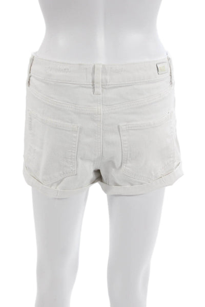 Paige Unisex White Button Front Cotton Blend Beach Shorts Size 28
