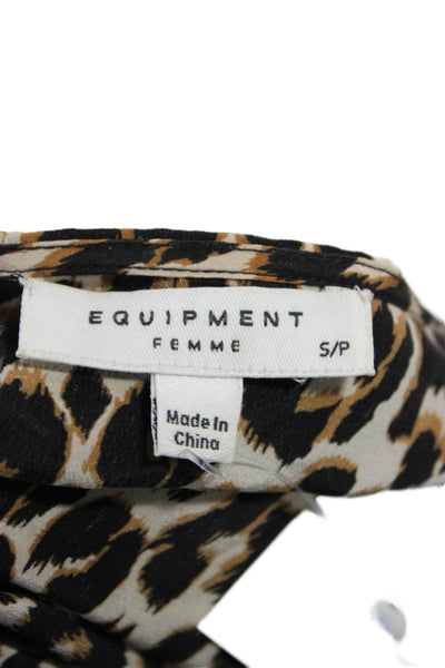 Equipment Femme Womens Camisole Beige Leopard Silk V-Neck Sleeveless Size S