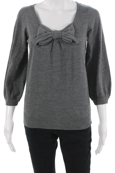 Milly Unisex Gray Merino Wool Square Neck Pullover 3/4 Sleeve Size S