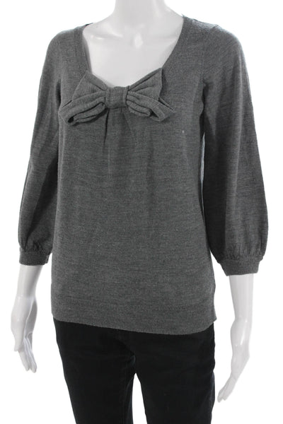 Milly Unisex Gray Merino Wool Square Neck Pullover 3/4 Sleeve Size S
