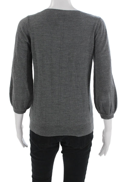 Milly Unisex Gray Merino Wool Square Neck Pullover 3/4 Sleeve Size S