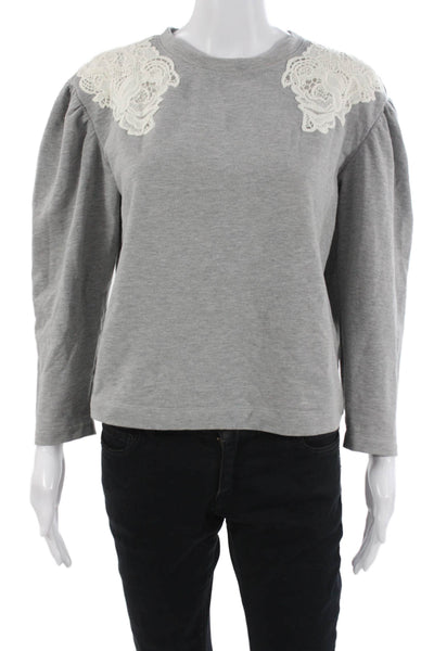 Rebecca Taylor Women Jersey 3/4 Sleeve Crew Neck Gray Top Size M