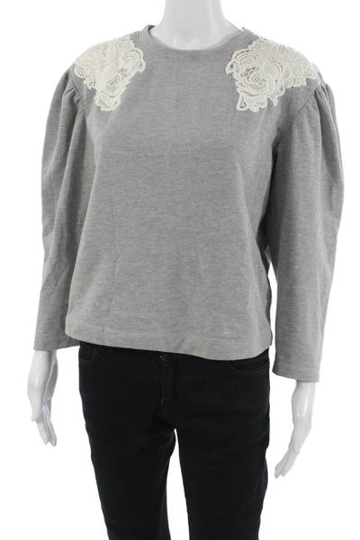 Rebecca Taylor Women Jersey 3/4 Sleeve Crew Neck Gray Top Size M