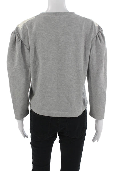 Rebecca Taylor Women Jersey 3/4 Sleeve Crew Neck Gray Top Size M