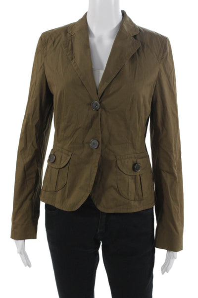 Rene Lezard Womens Brown Army Blazer Collared Button Long Sleeve Size 36