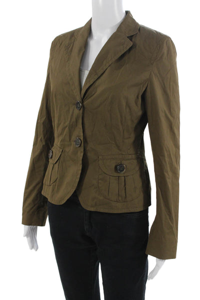 Rene Lezard Womens Brown Army Blazer Collared Button Long Sleeve Size 36