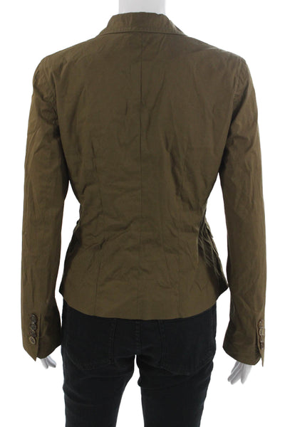 Rene Lezard Womens Brown Army Blazer Collared Button Long Sleeve Size 36