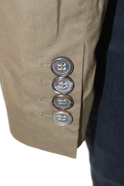 Rene Lezard Womens Brown Army Blazer Collared Button Long Sleeve Size 36