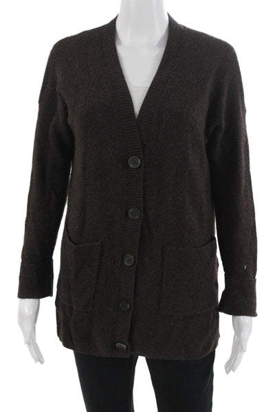 Madewell Unisex Brown V-Neck Long Sleeve Cardigan Button Wool Blend Size S