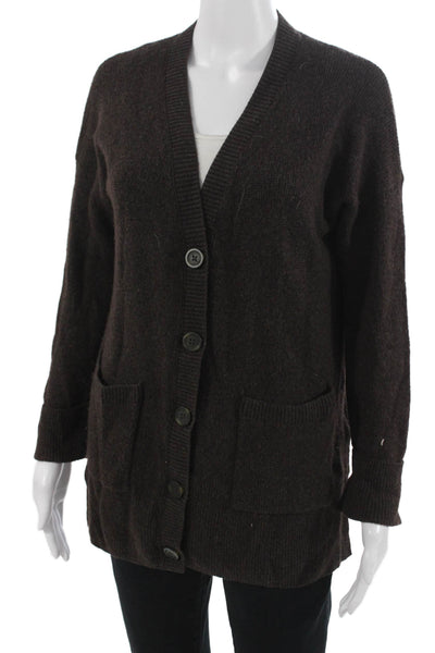 Madewell Unisex Brown V-Neck Long Sleeve Cardigan Button Wool Blend Size S