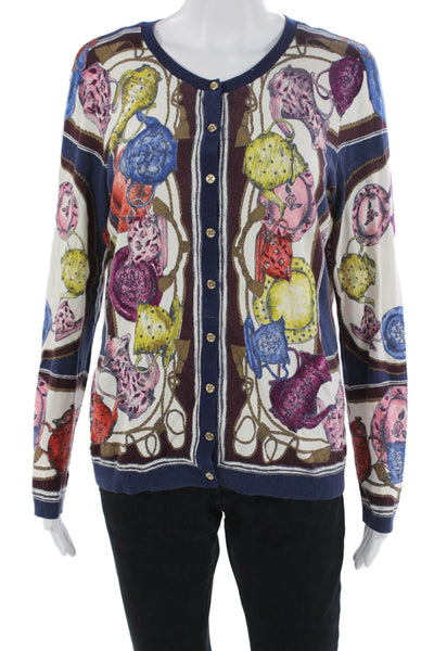 Talbots Unisex Cardigan Multi-Color Graphic Print Button Long Sleeve Size M