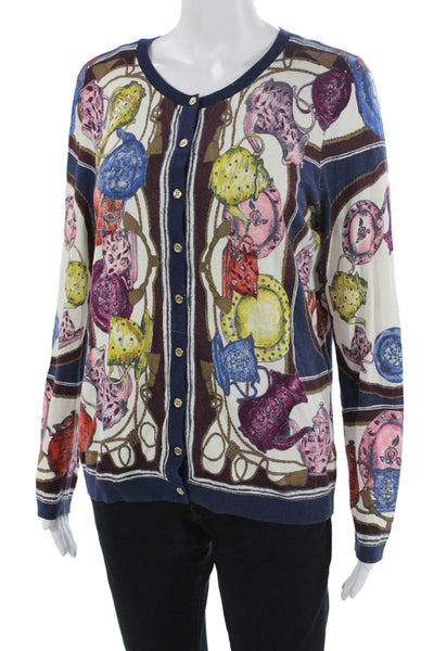 Talbots Unisex Cardigan Multi-Color Graphic Print Button Long Sleeve Size M