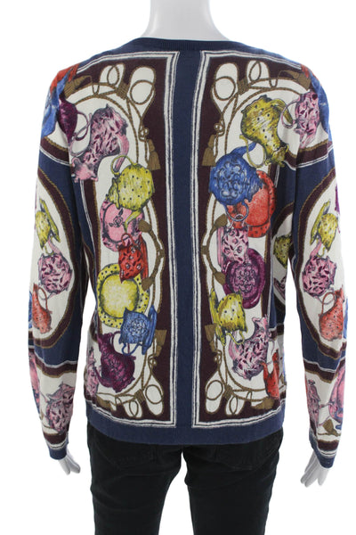 Talbots Unisex Cardigan Multi-Color Graphic Print Button Long Sleeve Size M
