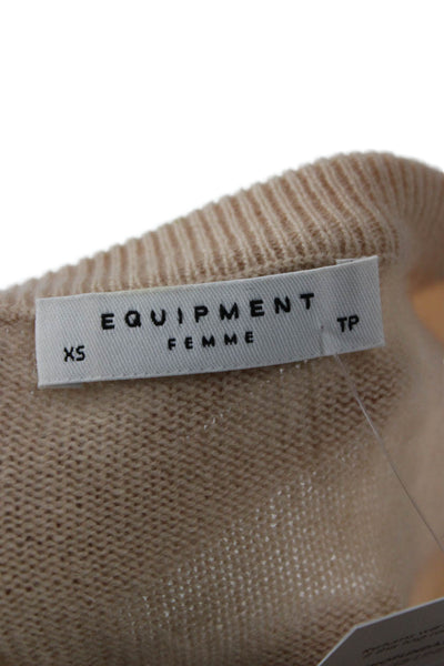 Equipment Femme Womens Beige Pullover Crewneck Cotton Blend Sweater Size XS