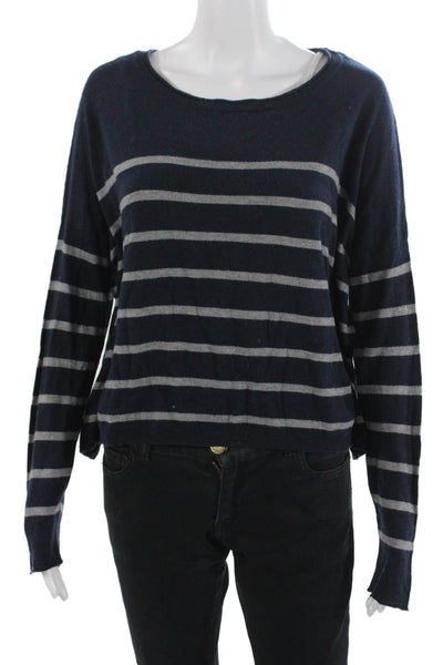 Vince Unisex Dark Blue Striped Pullover Sweater Long Sleeve Round Neck Size S