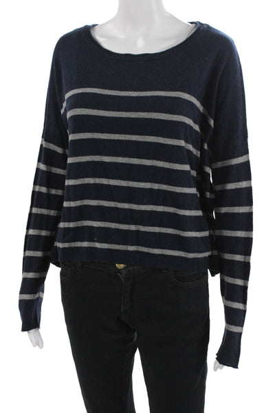 Vince Unisex Dark Blue Striped Pullover Sweater Long Sleeve Round Neck Size S