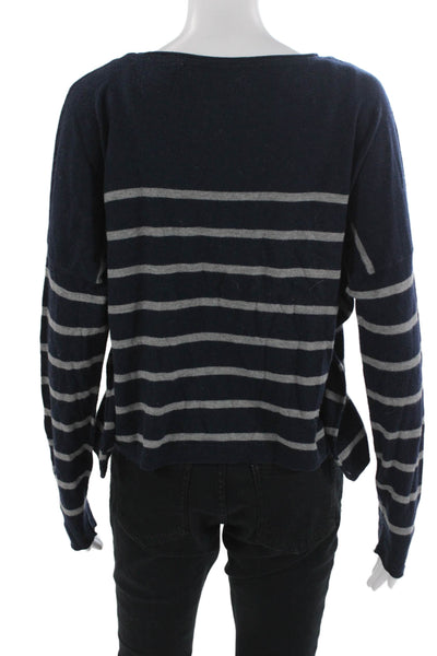 Vince Unisex Dark Blue Striped Pullover Sweater Long Sleeve Round Neck Size S