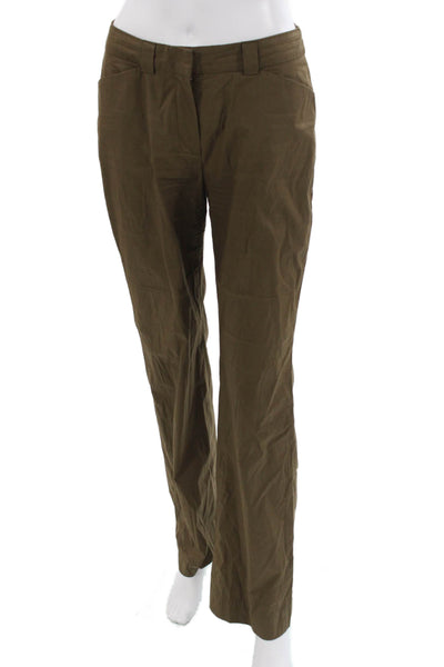 Rene Lezard Unisex Chino Pants Solid Brown Button Cotton Nylon Spandex Size 36