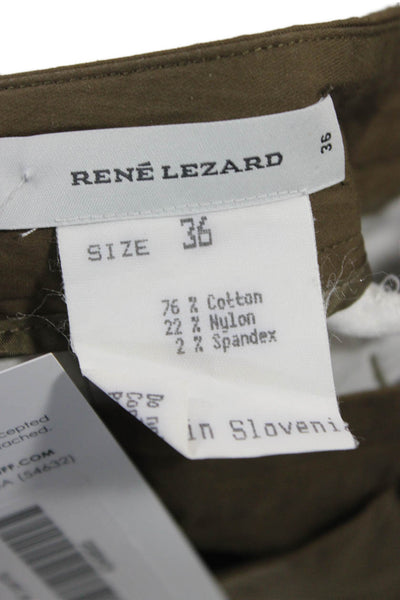 Rene Lezard Unisex Chino Pants Solid Brown Button Cotton Nylon Spandex Size 36