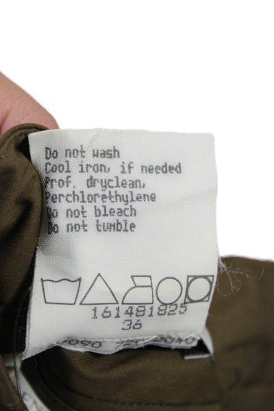 Rene Lezard Unisex Chino Pants Solid Brown Button Cotton Nylon Spandex Size 36