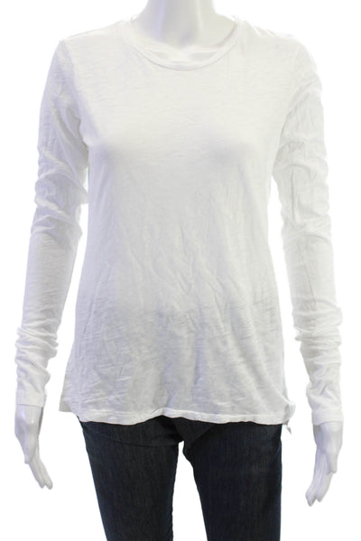 Goldie Women Basic T-Shirt White Pima Cotton Crew Neck Long Sleeve Size M