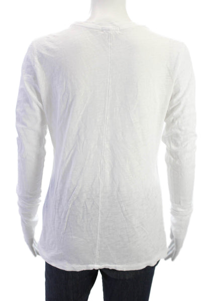 Goldie Women Basic T-Shirt White Pima Cotton Crew Neck Long Sleeve Size M