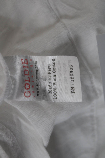 Goldie Women Basic T-Shirt White Pima Cotton Crew Neck Long Sleeve Size M