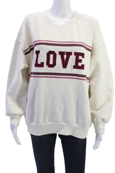 Z Supply Women Pullover Sweatshirt White Graphic Crew Neck Love Size M