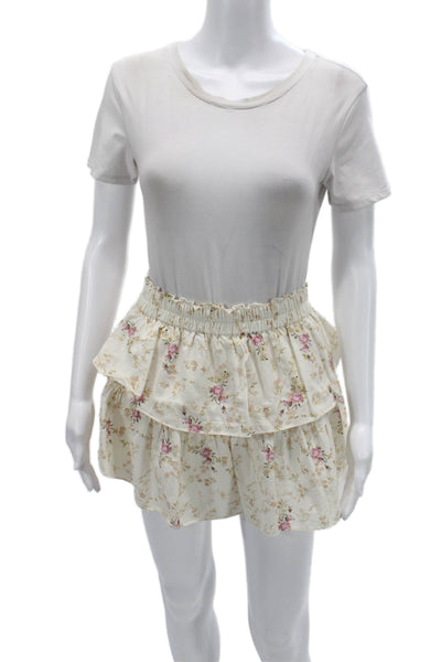 Love Shack Fancy Womens Peasant Mini Floral Cotton Skort Beige Size XS