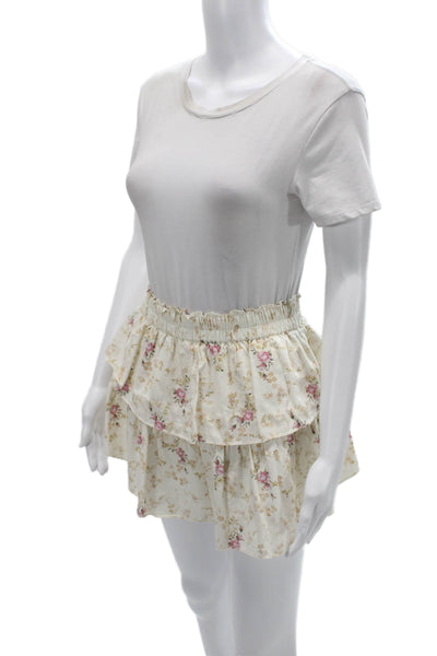Love Shack Fancy Womens Peasant Mini Floral Cotton Skort Beige Size XS