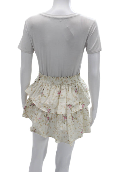Love Shack Fancy Womens Peasant Mini Floral Cotton Skort Beige Size XS