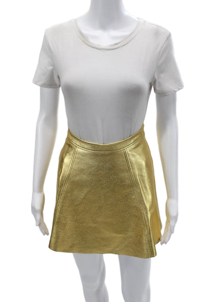 Love Shack Fancy Women A-Line Mini Lamb Leather Skirt Yellow Size 4