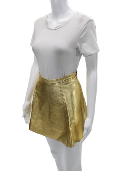 Love Shack Fancy Women A-Line Mini Lamb Leather Skirt Yellow Size 4