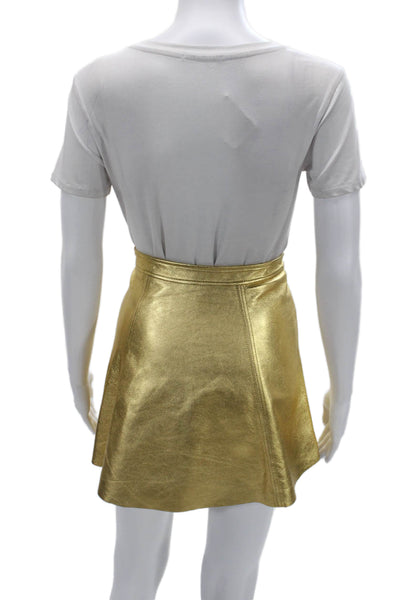 Love Shack Fancy Women A-Line Mini Lamb Leather Skirt Yellow Size 4