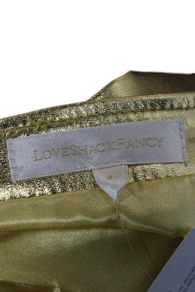Love Shack Fancy Women A-Line Mini Lamb Leather Skirt Yellow Size 4