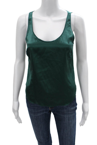 Fleur du Mal Womens Green Silk Blend Camisole Round Neck Designer Size XS